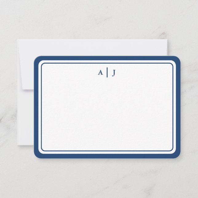 Minimalistisk marin blå monogramrunda Gräns Anteckningskort (Framsida)