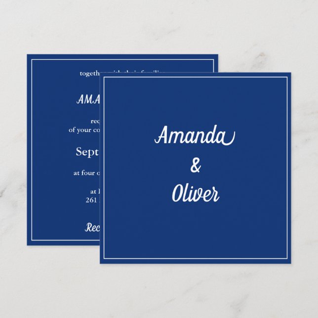 Minimalistisk marin blå och vit Bröllop Inbjudningar (Fram/baksida)