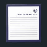 Minimalistisk marin flotta i monogram anteckningsblock<br><div class="desc">Ett modernt,  minimalistiskt,  invändigt anteckningsblock i marinblått och vitt. Anpassningsbar monogram initial och namn på en vit bakgrund,  inramad av ett marint blått gräns. Anpassa med hjälp av fält eller använda meddelandeknappen för att kontakta designern för hjälp.</div>