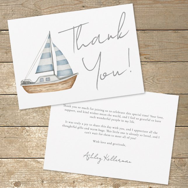 Minimalistisk Marin Förlossningsfest Tack Kort (Minimal Nautical Baby Shower Thank You Card)