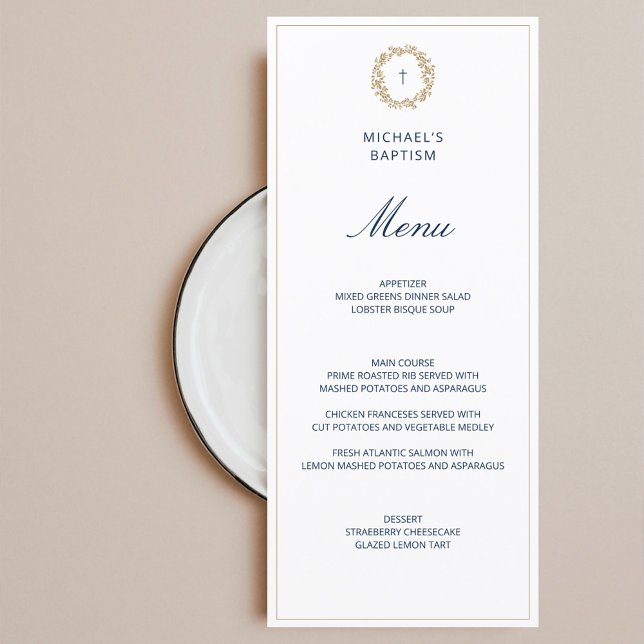 Minimalistisk marin Pojke Baptism Christening Menu Meny (Skapare uppladdad)