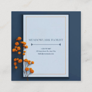 Minimalistisk marinblå apelsinblomma guld ram fyrkantigt visitkort