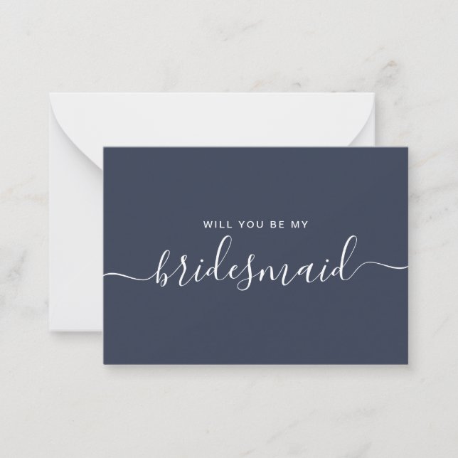Minimalistisk marinblå bridesmaid Frieri Anteckningskort (Framsida)