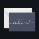 Minimalistisk marinblå bridesmaid Frieri Anteckningskort<br><div class="desc">Minimalistisk Modern Navy Blue Calligraphy Bridesmaid Frieri. Brudens sida frieri kort och inbjudan. Innehåller trendig- och snyggt-skriptteckensnitt och blått färg.</div>