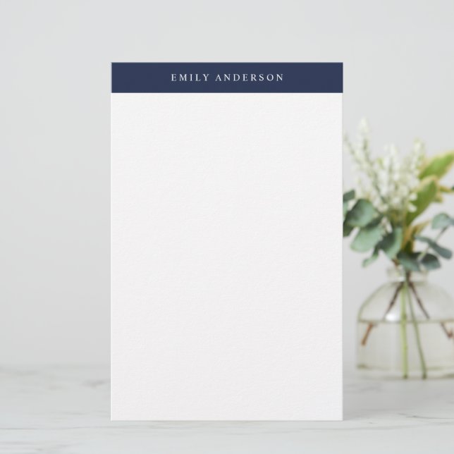 Minimalistisk marinblå elegant monogram brevpapper (Stående Fram)