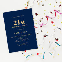 Minimalistisk marinblå Guld 21:a födelsedag