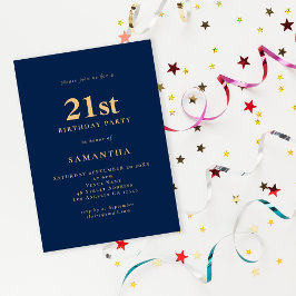 Minimalistisk marinblå Guld 21:a födelsedag Inbjudningar