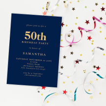 Minimalistisk marinblå Guld 50:e födelsedag