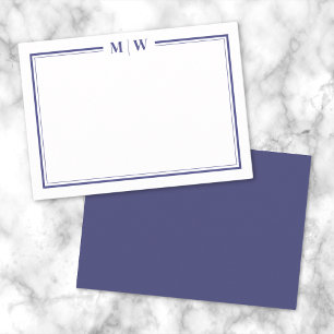 Minimalistisk marinblå monogram med två ramar anteckningskort