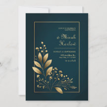 Minimalistisk marinblå och guld botanisk bröllopsf