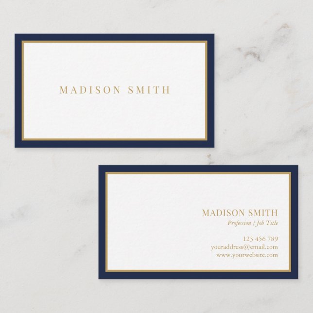 Minimalistisk marinblå och guld professionell visitkort (Fram/baksida)