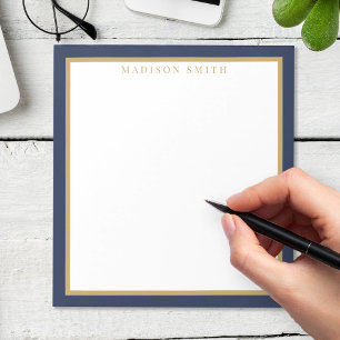 Minimalistisk marinblå och guldmonogram anteckningsblock