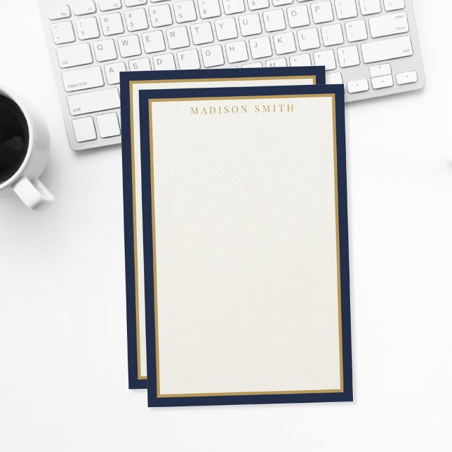 Minimalistisk marinblå och guldmonogram brevpapper (Skapare uppladdad)