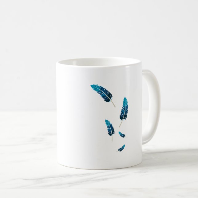 Minimalistisk marinblå och turkos fallande fjädrar kaffemugg (Framsida höger)