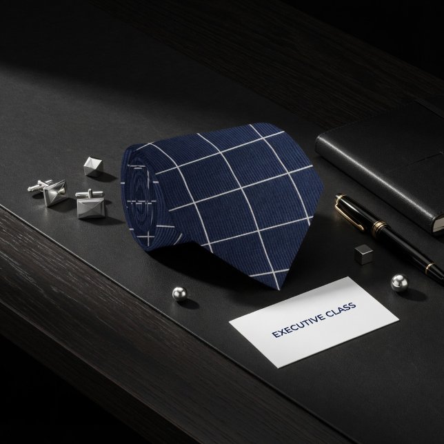 Minimalistisk marinblå och vit fönsterrutnätsmönst slips (Skapare uppladdad)