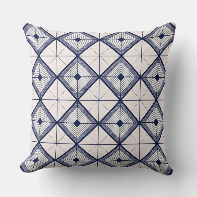 Minimalistisk marinblå och vit geometrisk diamant  kudde (Framsida)
