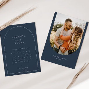 Minimalistisk marinblå valv fotokalender Spara dat Inbjudningar