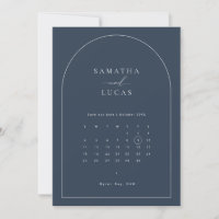 Minimalistisk marinblå valvkalender Spara datumet