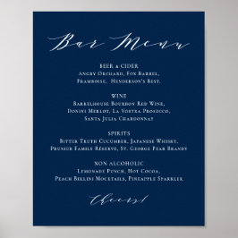 Minimalistisk marinblå vigselmeny för bröllopsbar poster