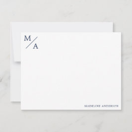 Minimalistisk marinblått monogram anteckningskort