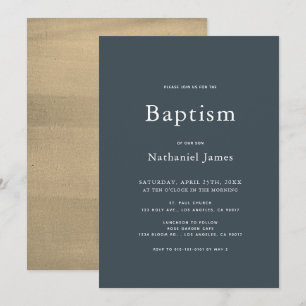 Minimalistisk marinblått och Guld Boy Baptism Inbjudningar