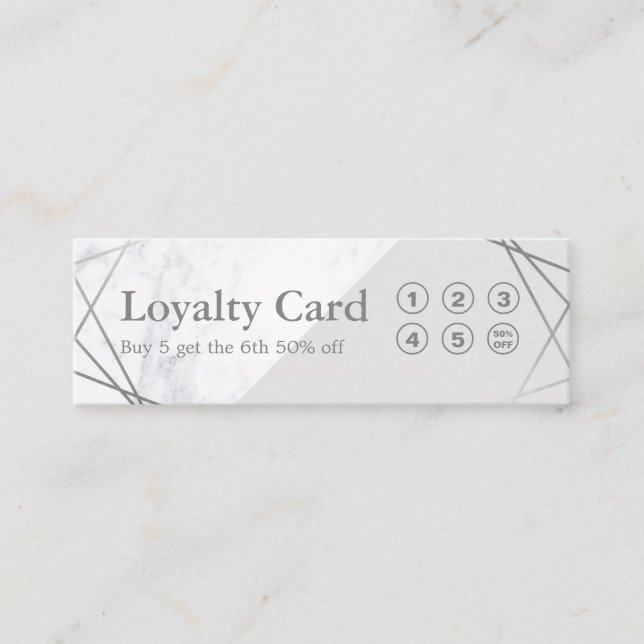 Minimalistisk marmor-Grått-lojalitet med Silver Mini Visitkort (Framsida)