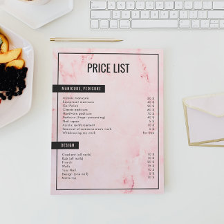 Minimalistisk marmor rosa skönhetsprislista