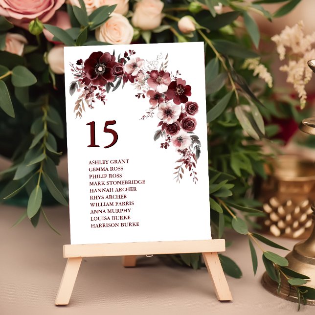 Minimalistisk Maroon Burgundy Bröllop Namn Bordsnummer (Skapare uppladdad)