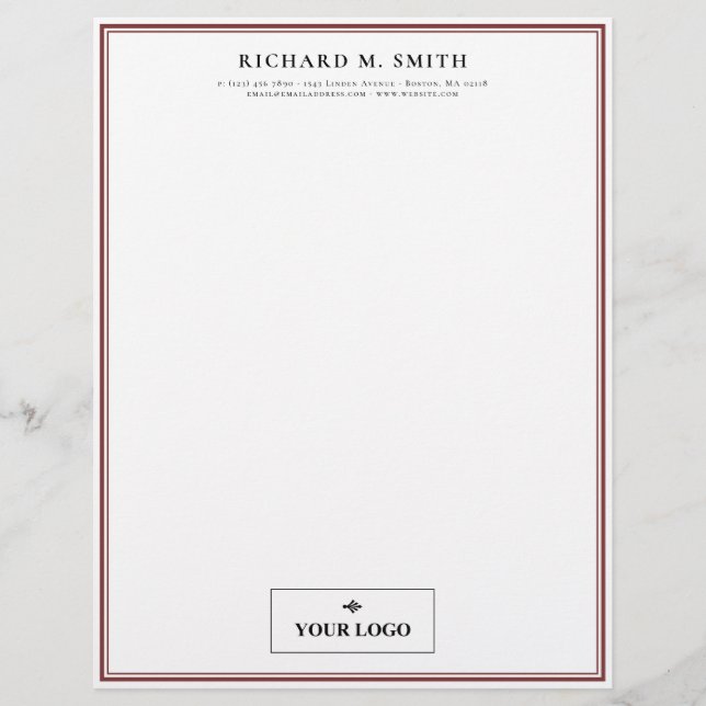 Minimalistisk Marsala vit Elegant med Logotyp Brevhuvud (Framsida)