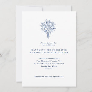 Minimalistisk Marseille Bleu Line Art Blommigt Brö Inbjudningar