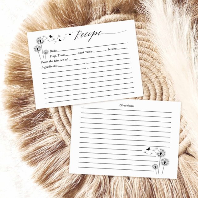 Minimalistisk Maskrosblommor Receptkort (Skapare uppladdad)