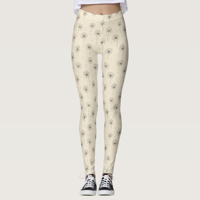 Minimalistisk maskrosfrösmönster Beige Leggings (Framsida)