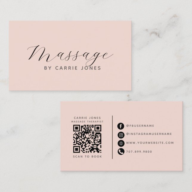 Minimalistisk massageterapeut QR-kod  Visitkort (Fram/baksida)