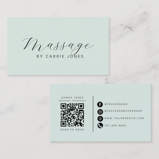 Minimalistisk Massageterapeut QR-kod  Visitkort (Fram/baksida)