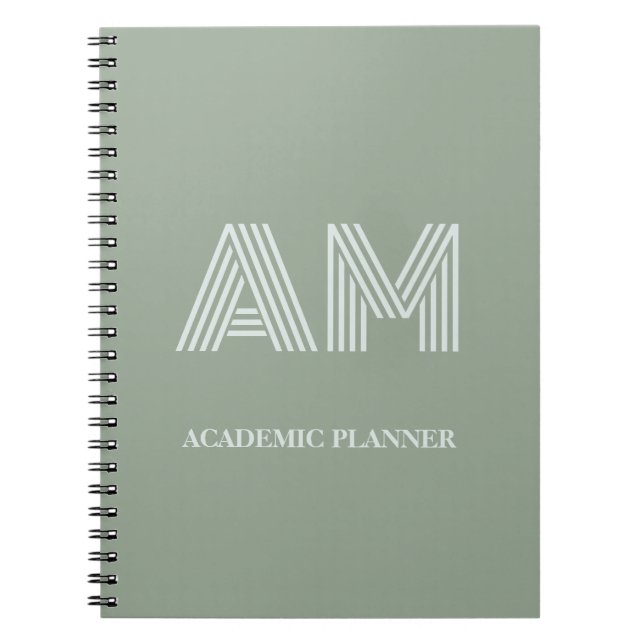 Minimalistisk Matcha Salvia Grön Monogram Anteckningsbok (Framsidan)