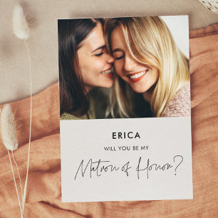 Minimalistisk Matron of Honor frieri fotokort Inbjudningar