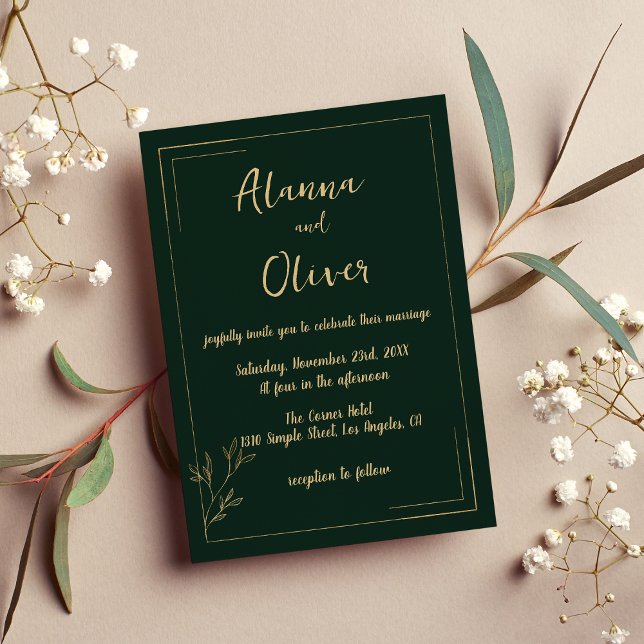 Minimalistisk maution grönt guld blommigt Bröllop Inbjudningar (Minimalist mauve green gold floral Wedding )