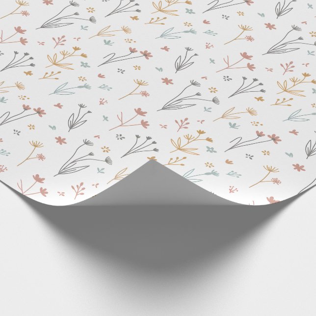 Minimalistisk Meadowcore Neutralt Vildblommönster Presentpapper (Hörn)