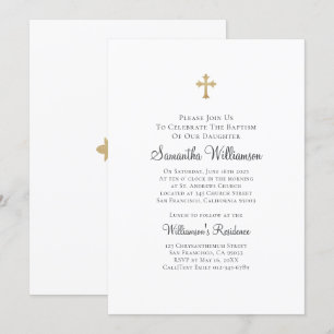 Minimalistisk med Faux Guld Kor-baptismal Inbjudningar