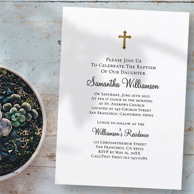 Minimalistisk med Faux Guld Kor Baptismal Inbjudningar (Skapare uppladdad)