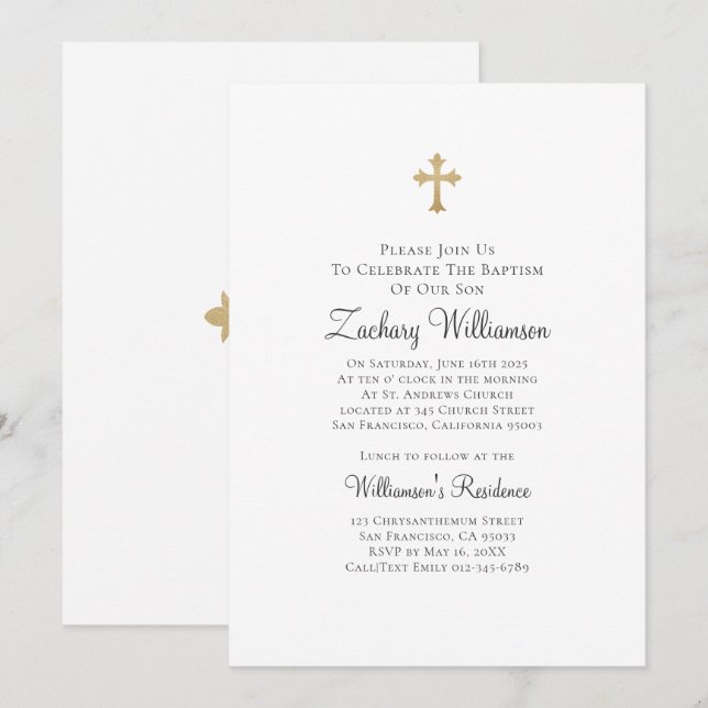 Minimalistisk med Faux Guld Kor Baptismal Inbjudningar (Fram/baksida)