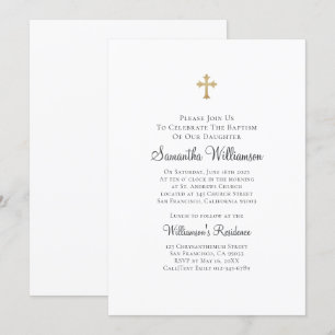 Minimalistisk med Faux Guld Kor Baptismal Inbjudningar