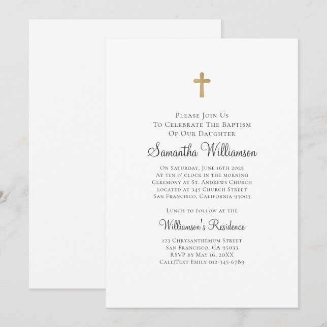 Minimalistisk med Faux Guld Kor Baptismal Inbjudningar (Fram/baksida)