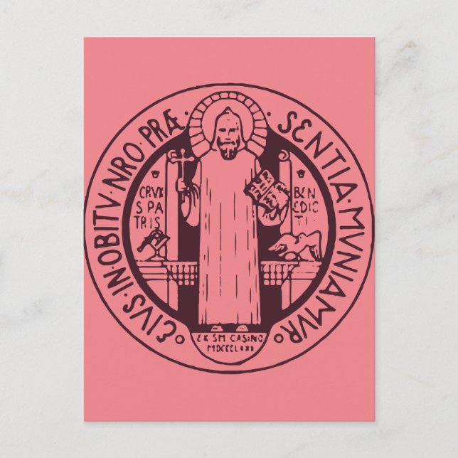 Minimalistisk medalj symbol konst Sankt Benedikt Vykort (Framsida)