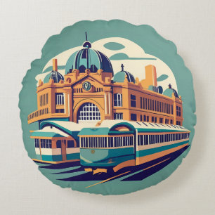 Minimalistisk Melbourne Australien-målning souveni Rund Kudde