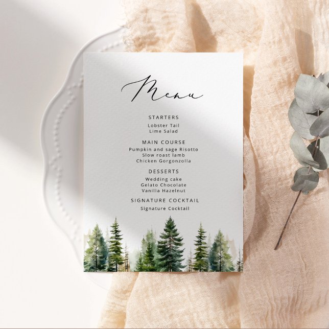 Minimalistisk menu Gräs träd elegant bröllop Meny (Skapare uppladdad)