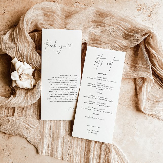 Minimalistisk menu + Tackkort, Bröllop Napkin (Skapare uppladdad)