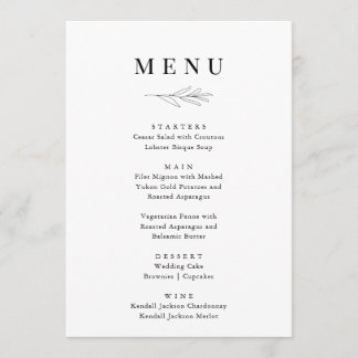 Minimalistisk menus Bröllop från PAPPER & SNÖRE Meny