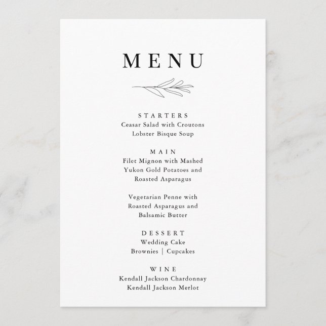 Minimalistisk menus Bröllop från PAPPER & SNÖRE Meny (Framsida)