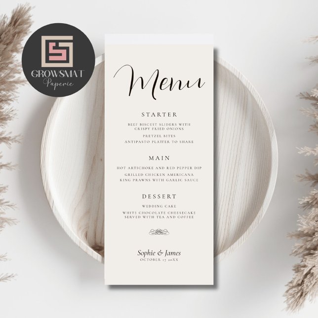 Minimalistisk meny för Bröllop-middagstid (Minimalist dinner menu)